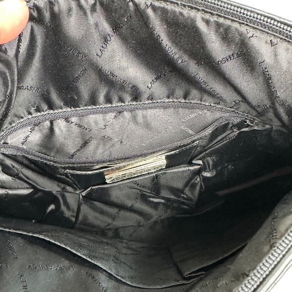 Laura Ashley Black Woven Shoulder Bag With Leather Trim & Zipper Closure - Picture 8 of 10